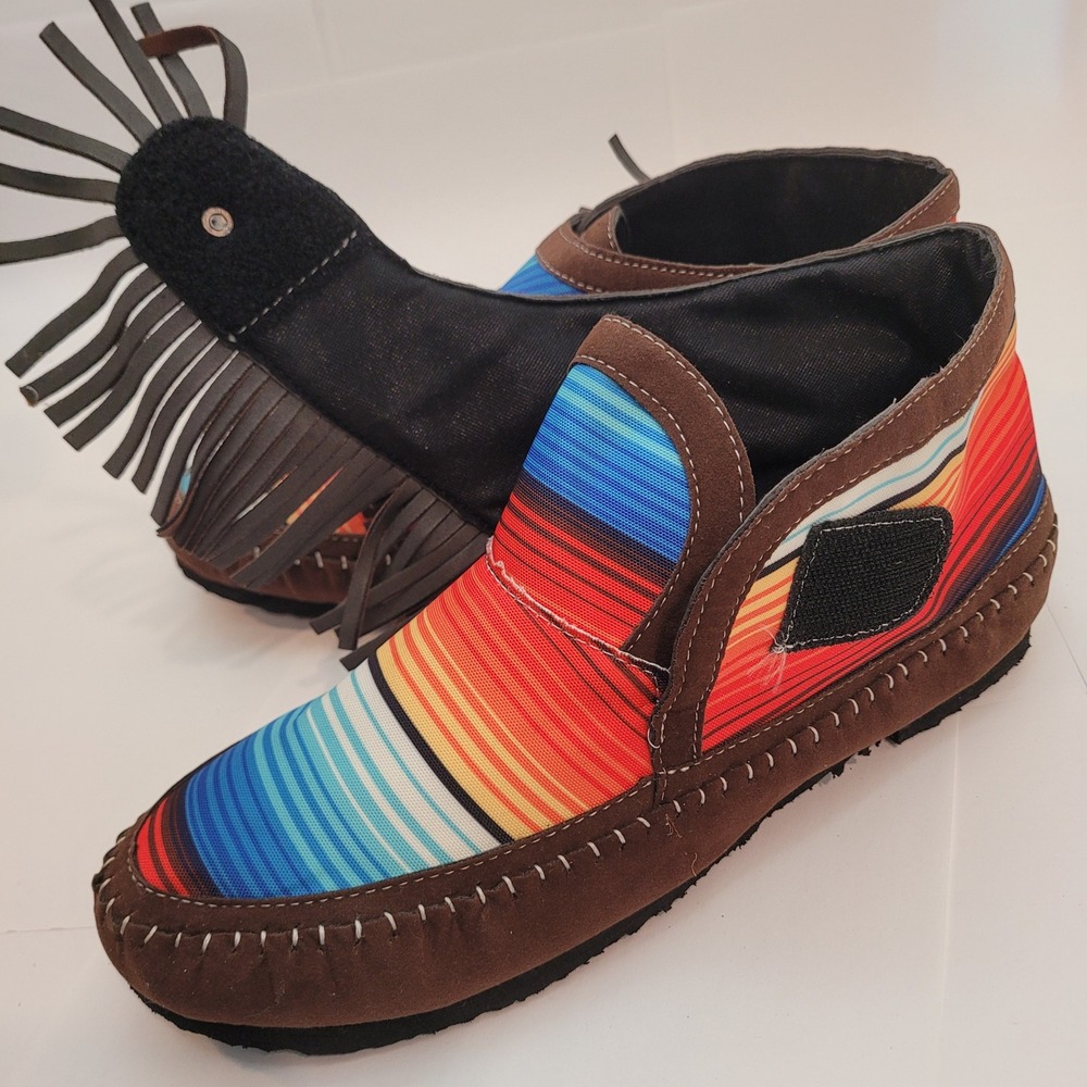 No Brand Women size 10 Vegan Serape Fringe Moccasin Boots Colorful‎ Southwestern